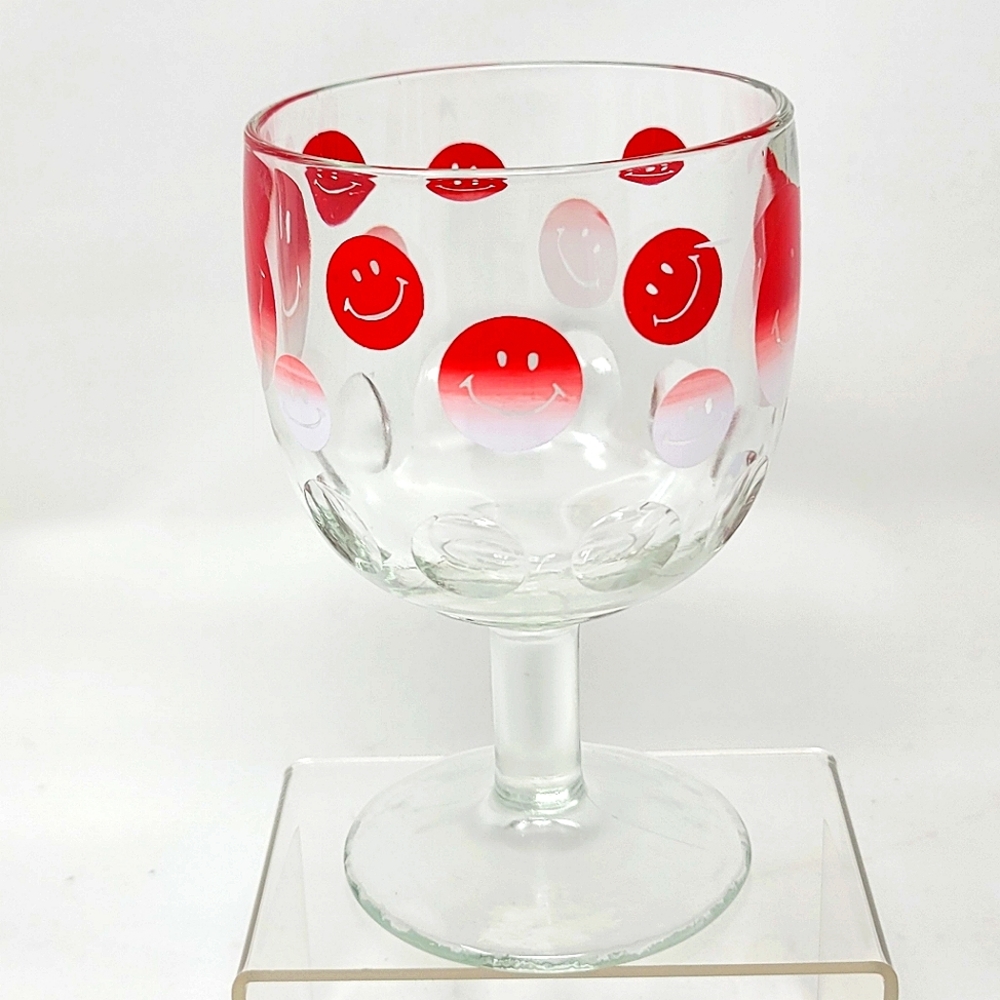 Vintage Barlett Collins Two Tone SMILEY FACE Thumbprint Glass Stem